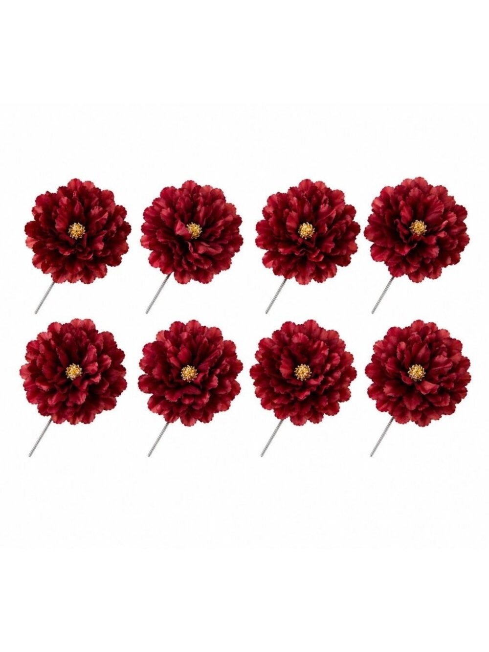 Red Peony Flower Picks Set of 8 Burgundy Red Blooms Wired Floral for Wreaths Hat